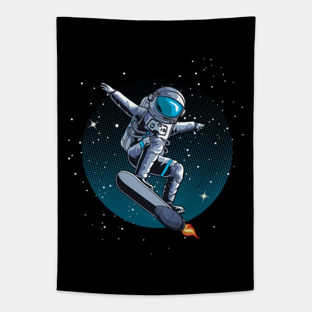 Astronaut skateboarding in space Tapestry by Danemilin