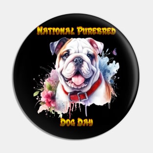 Majestic Bulldog Dog With Red Collar Pin