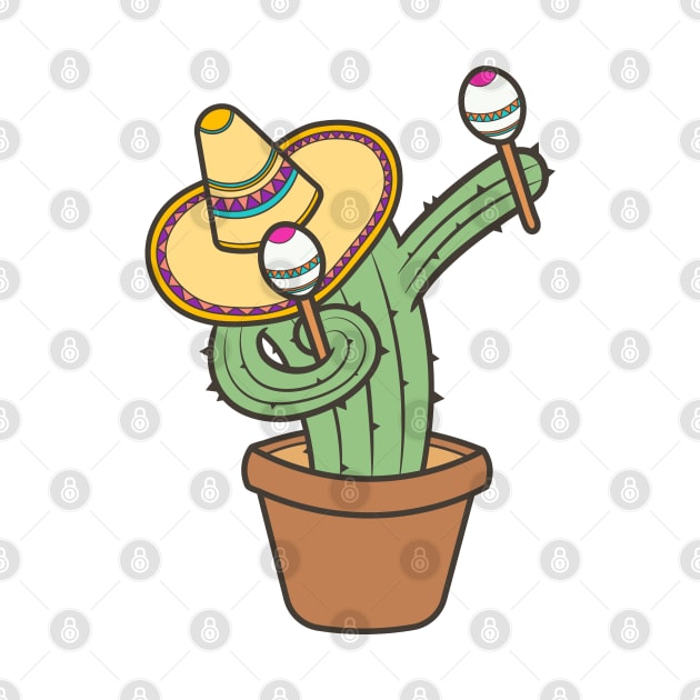 Dabbing Cactus Cartoon Playing Maraca Cinco de Mayo by RayanPod