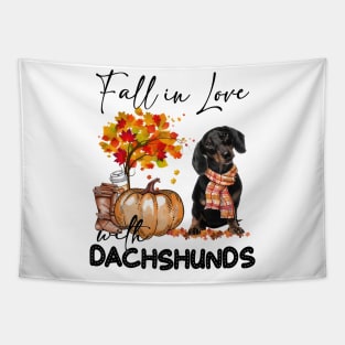 Fall In Love With Dachshunds Dog Fall Pumpkin Thanksgiving Tapestry