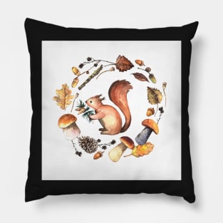 Squirrel and autumn wreath Pillow