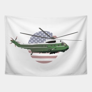 Marine One Helicopter with American Flag Tapestry