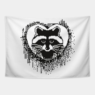 Black little raccoon in pixel art style Tapestry