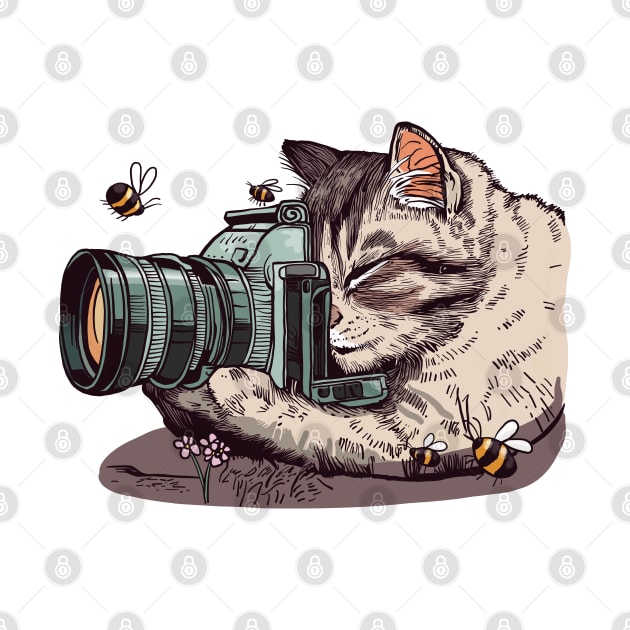 Kitty Photographing Bees by KilkennyCat Art