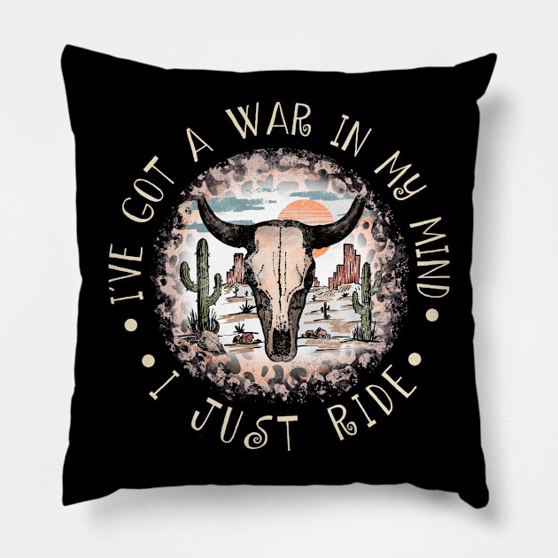 I've Got A War In My Mind I Just Ride Cactus Bulls Leopard Pillow by GodeleineBesnard