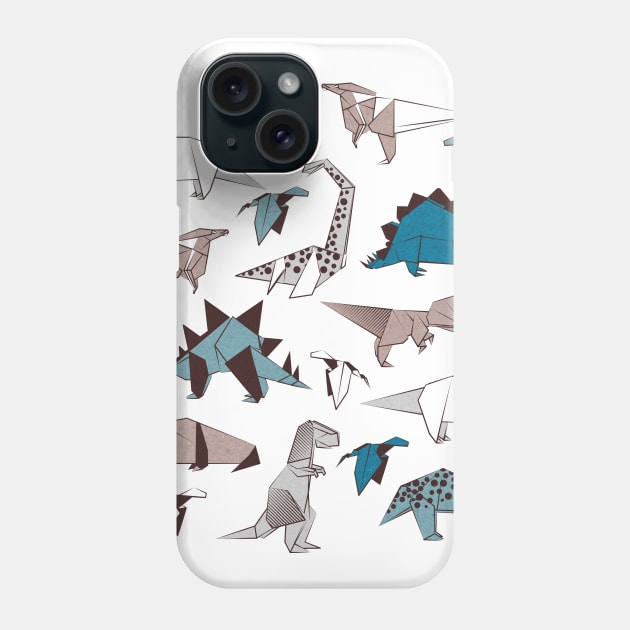 Origami dino friends // print // blue white and beige dinosaurs Phone Case by SelmaCardoso