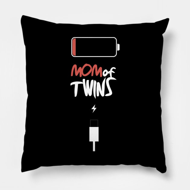 Womens Tired Twin Mom Low Battery Charge T-Shirt Mom of Twins Pillow by smartrocket