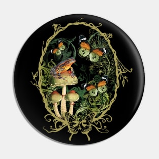 VINTAGE COTTAGECORE GOBLINCORE FROG AND BUTTERFLIES WITH MUSHROOMS Pin