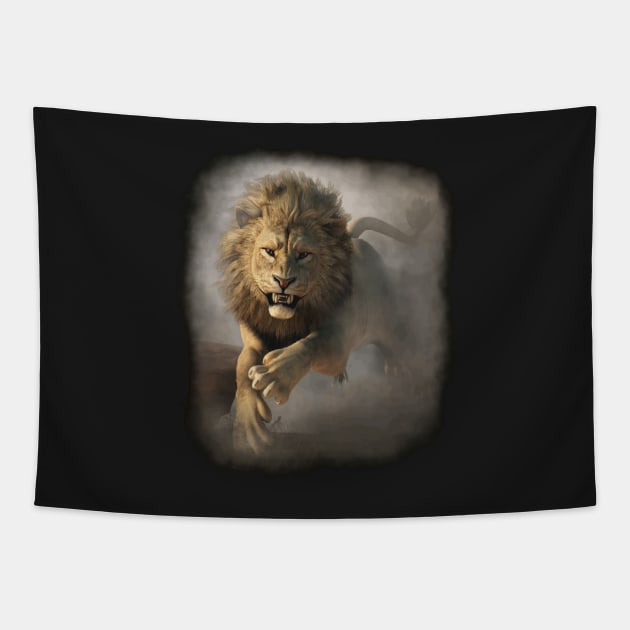 Lion Attack Tapestry by DanielEskridge