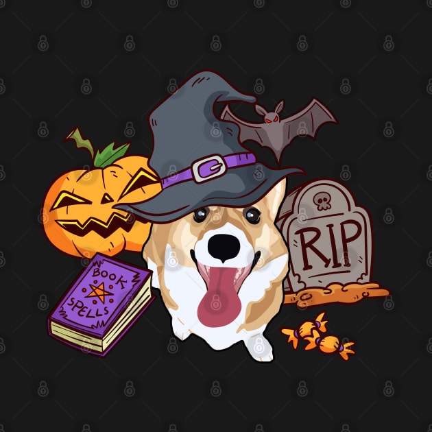 Halloween Corgi Witch - Bat by MaplewoodMerch