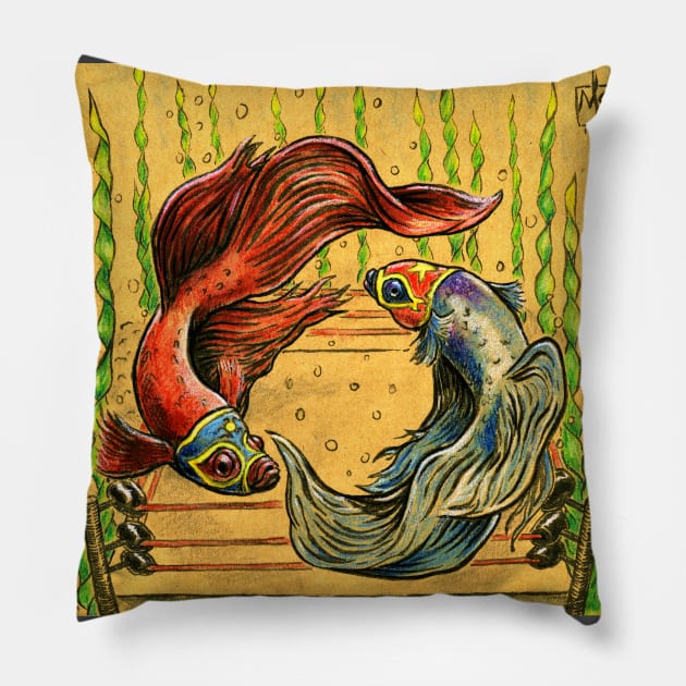 Betta Luchadores Pillow by mikeskki