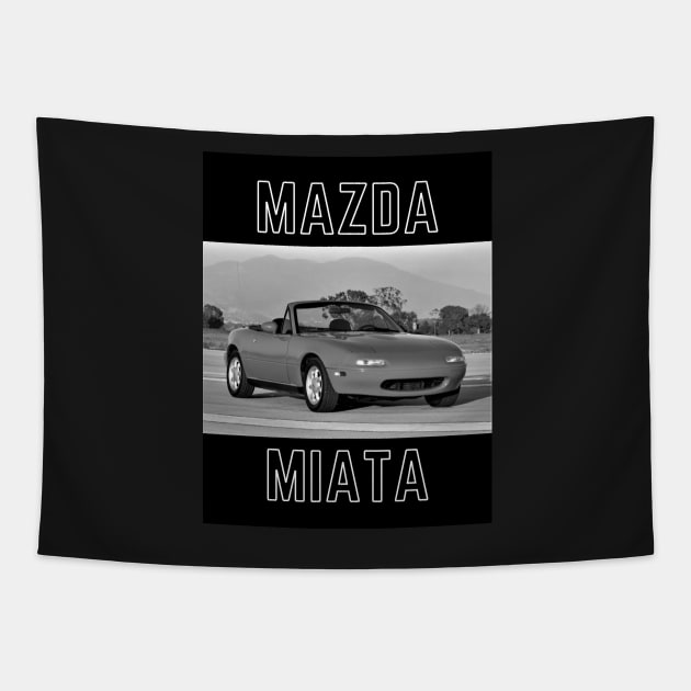 1990 Mazda Miata - Black And White Design Tapestry by Trevor1984