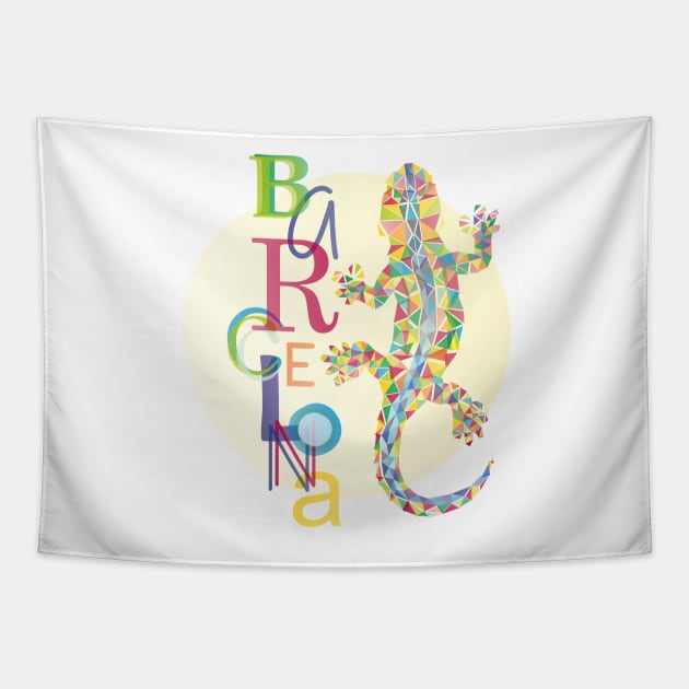 Barcelona City Lizard Tapestry by XOOXOO