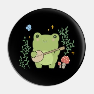 Frog Playing Banjo and Edgy Mushroom: A Kawaii Cottagecore Adventure Pin