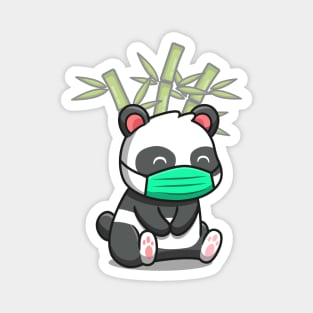 Cute Panda Sitting And Wearing Mask Magnet