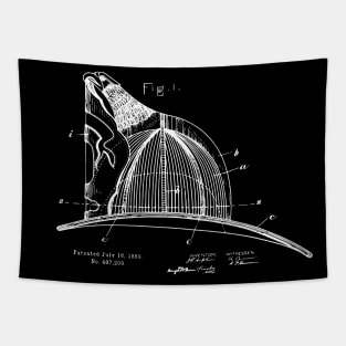 Firefighter Helmet Vintage Patent Blueprint Tapestry