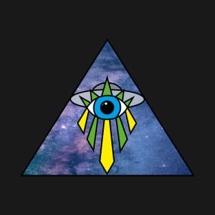 Illuminati Pyramid UFO Eye Art Deco Geometric Galaxy Starry Sky Space T-Shirt