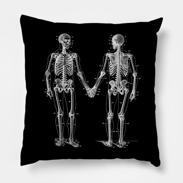 Skeletons Holding Hands Pillow by k8company