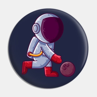 Cute Astronaut Playing Bowling Cartoon Pin