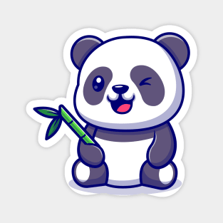 Cute Panda With Bamboo Cartoon Vector Icon Illustration Magnet