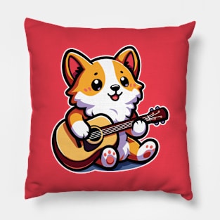 Cute Corgi Playing Guitar Pillow