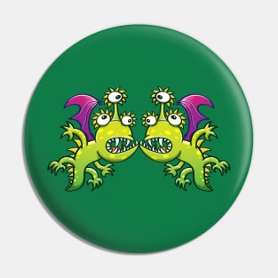 Weird three-eyed monstrous dragons in a face to face confrontation Pin