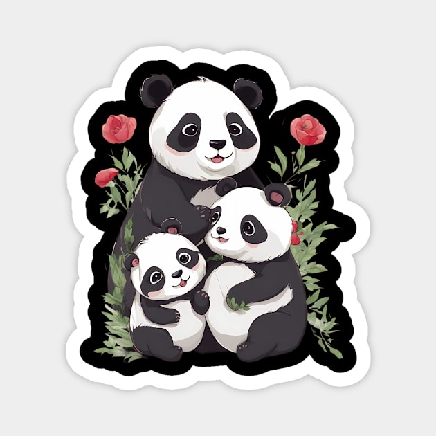 Panda Mum & Cubs Magnet by animegirlnft