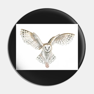 Watercolor Barn Owl Flying Pin