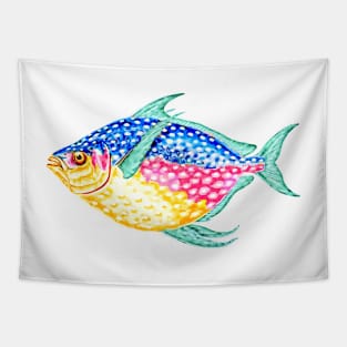 Fish, colorful watercolor, pink, blue, aqua, yellow Tapestry