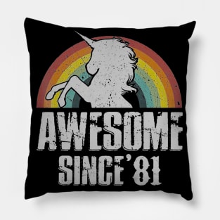 38th Birthday Gift Awesome Since 1981 Unicorn Vintage Pillow