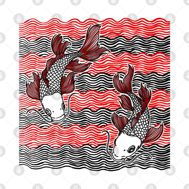 Double Koi Fish Great Wave Tattoo by ebayson74@gmail.com