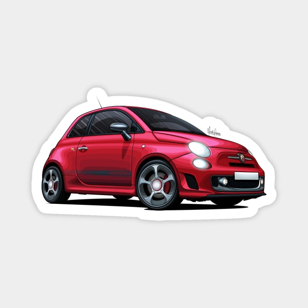 Abarth 595 Competizione Red - Illustration Magnet by Mario Ramos Rally Art