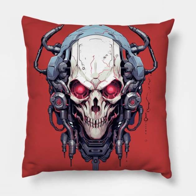 Cyber Demon Skull Cyborg Pillow by Nightarcade