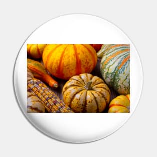 Colorful Autumn Pumpkin Stll life With Indian Corn Pin