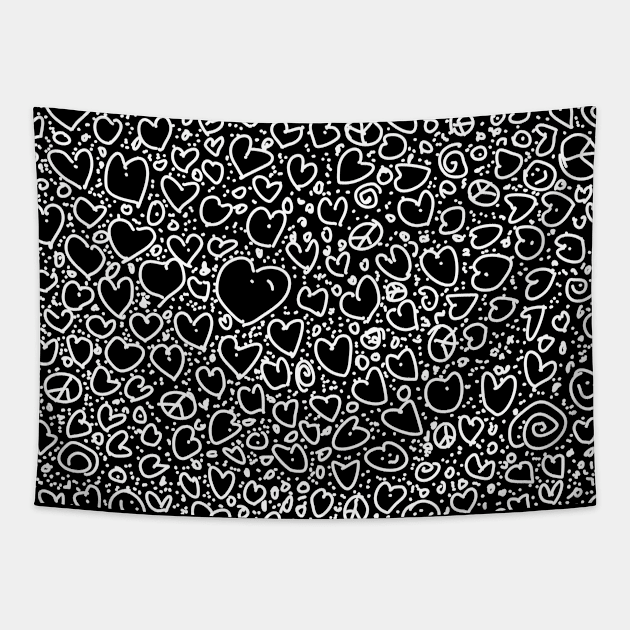 Black Doodle Hearts Tapestry by drumweaver