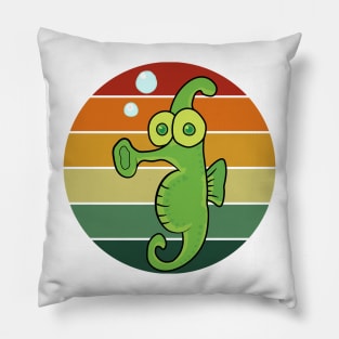 Seahorse Retro Sunset Pillow