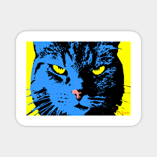 ANGRY CAT POP ART - BLUE BLACK YELLOW Magnet