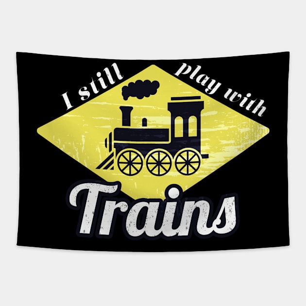 Railroader Play With Trains Locomotive Tapestry by Foxxy Merch