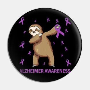 Alzheimer Awareness Dabbing Sloth Purple Ribbon Gift Pin