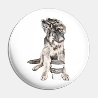 German Shepard With Coffee Cup Pin