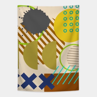 Modern Geometric Pattern Pastel Olive Ochre Retro Doodle Style Tapestry