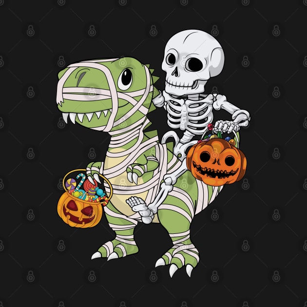 Skeleton Riding Mummy Dinosaur T Rex - Trick Rawr Treat by MasliankaStepan