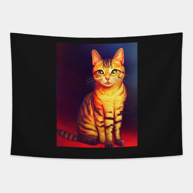 cat halloween in galaxy orange Tapestry by ComicsFactory