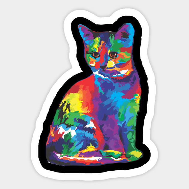 Psychedelic Colorful Cat Abstract Kitten Bright Painting Digital