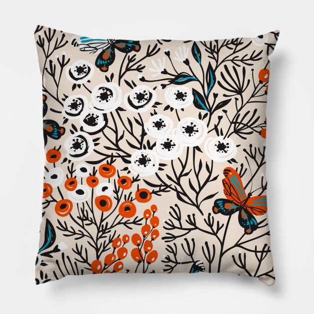 Butterflies And Flowers Seamless Pattern Pillow by FaelynArt