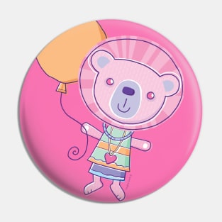 Pink Lion Holding Balloon Pin