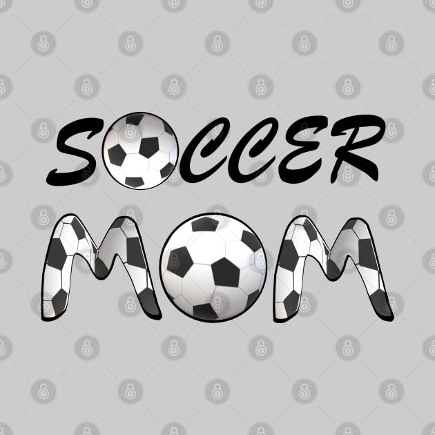 Soccer Mom. Soccer Balls and Black and White Soccer Patterned Letters. (Silver Gray Background) by Art By LM Designs 