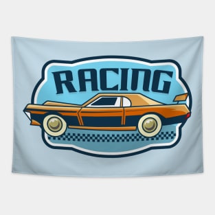 Retro Car Cartoon Badge Tapestry