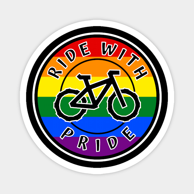 Ride With Pride Rainbow Round - Gay Cyclist - Bike Bicycle - Pride Magnet by Bleeding Red Pride