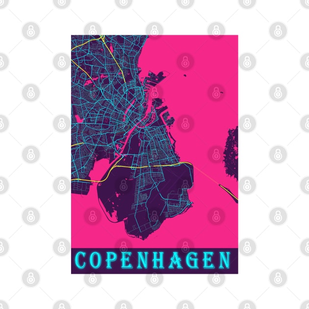 Copenhagen Neon City Map, Copenhagen Minimalist City Map Art Print by tienstencil